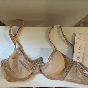 NWT Calvin Klein sheer demi unlined bra, bare, 34A